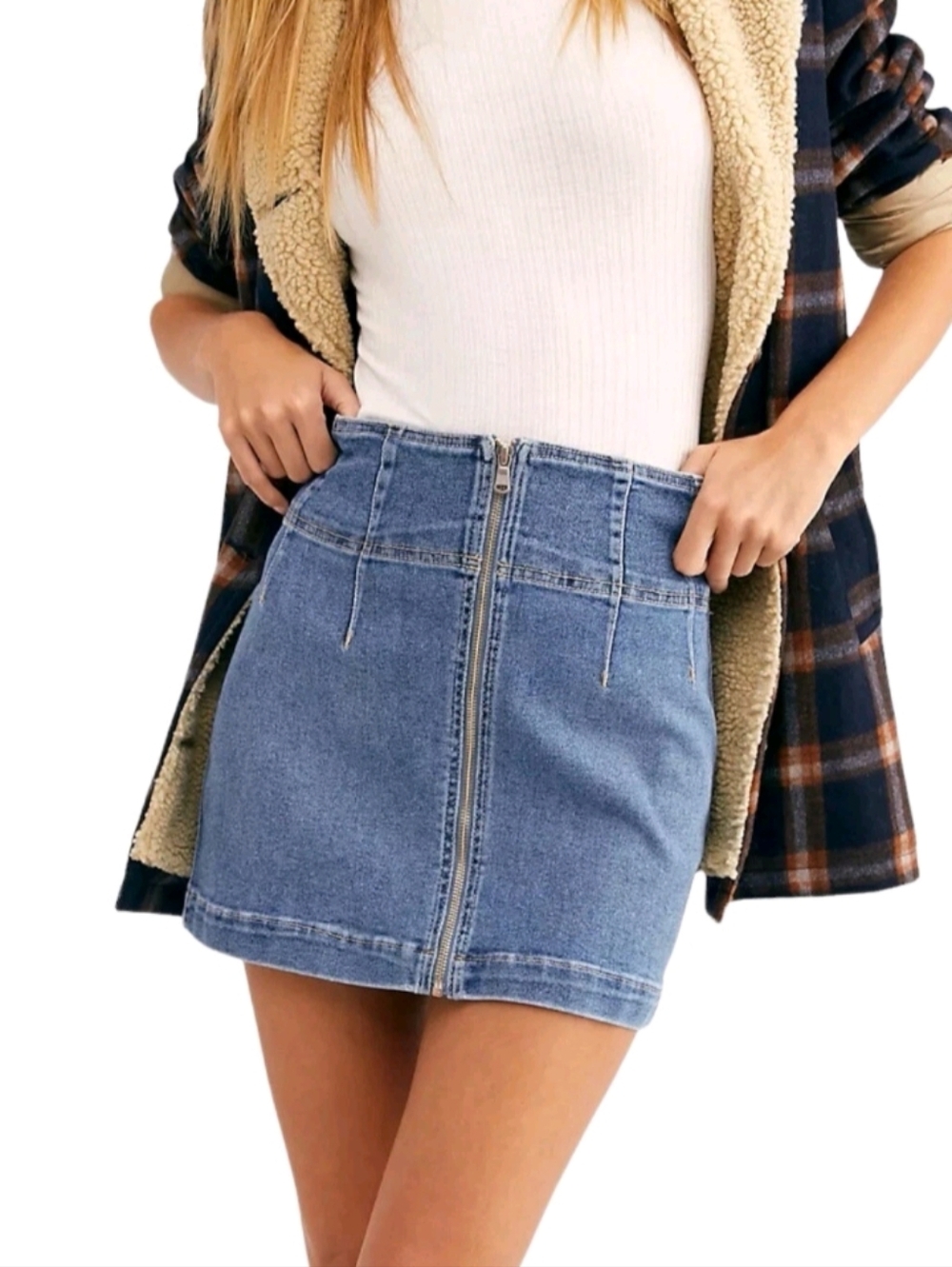 Free People Denim Mini Skirt Size 30 | Boho Festival Front Zip Y2K Western
